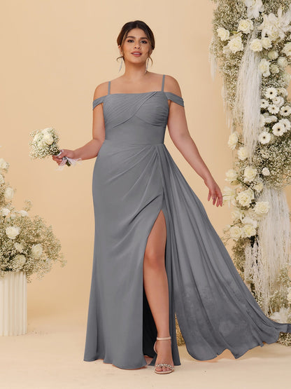 Robes de Demoiselle d'Honneur Grande Taille Fourreau/Colonne Décolleté Épaules Dénudées Bretelles Spaghetti avec Fente Latérale