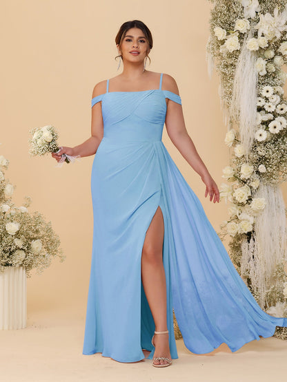 Robes de Demoiselle d'Honneur Grande Taille Fourreau/Colonne Décolleté Épaules Dénudées Bretelles Spaghetti avec Fente Latérale