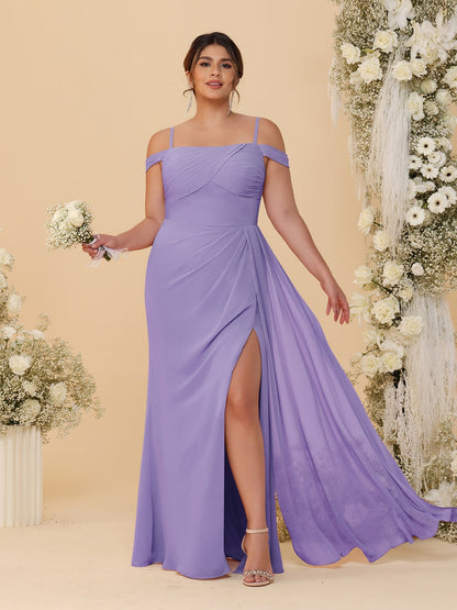 Robes de Demoiselle d'Honneur Grande Taille Fourreau/Colonne Décolleté Épaules Dénudées Bretelles Spaghetti avec Fente Latérale