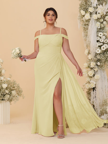 Robes de Demoiselle d'Honneur Grande Taille Fourreau/Colonne Décolleté Épaules Dénudées Bretelles Spaghetti avec Fente Latérale