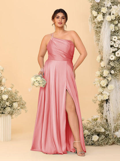 Robes de Demoiselle d'Honneur Grande Taille Ligne A/Princesse Bretelles Fines sans Manches avec Fente Latérale