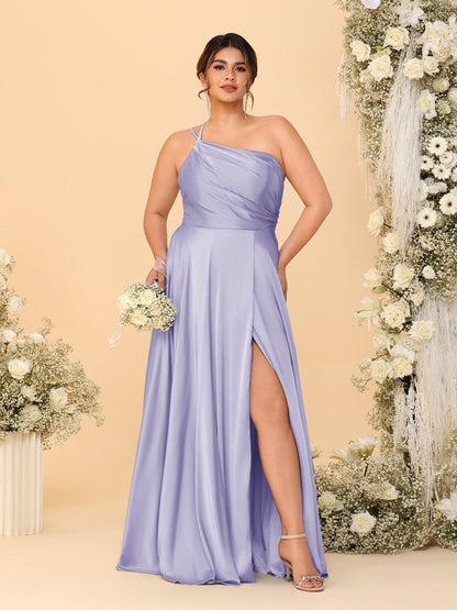 Robes de Demoiselle d'Honneur Grande Taille Ligne A/Princesse Bretelles Fines sans Manches avec Fente Latérale