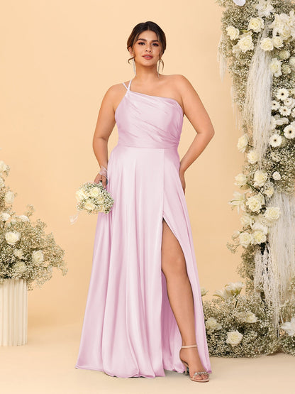 Robes de Demoiselle d'Honneur Grande Taille Ligne A/Princesse Bretelles Fines sans Manches avec Fente Latérale