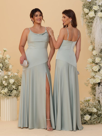 Robes de Demoiselle d'Honneur Fourreau/Colonne à Bretelles Spaghetti, Col Drapé, sans Manches, avec Fente Latérale