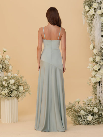 Robes de Demoiselle d'Honneur Fourreau/Colonne à Bretelles Spaghetti, Col Drapé, sans Manches, avec Fente Latérale