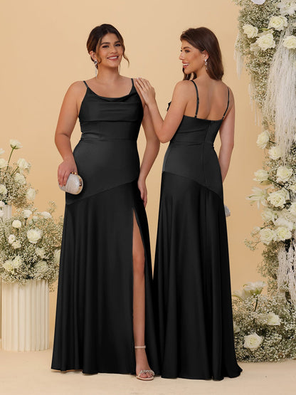 Robes de Demoiselle d'Honneur Fourreau/Colonne à Bretelles Spaghetti, Col Drapé, sans Manches, avec Fente Latérale