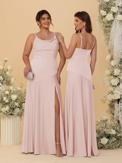 Robes de Demoiselle d'Honneur Fourreau/Colonne à Bretelles Spaghetti, Col Drapé, sans Manches, avec Fente Latérale