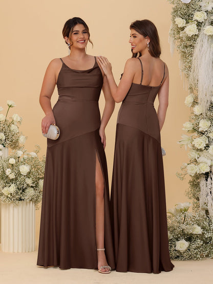 Robes de Demoiselle d'Honneur Fourreau/Colonne à Bretelles Spaghetti, Col Drapé, sans Manches, avec Fente Latérale
