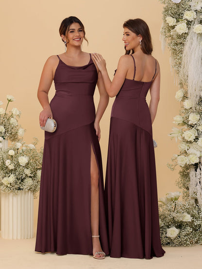 Robes de Demoiselle d'Honneur Fourreau/Colonne à Bretelles Spaghetti, Col Drapé, sans Manches, avec Fente Latérale