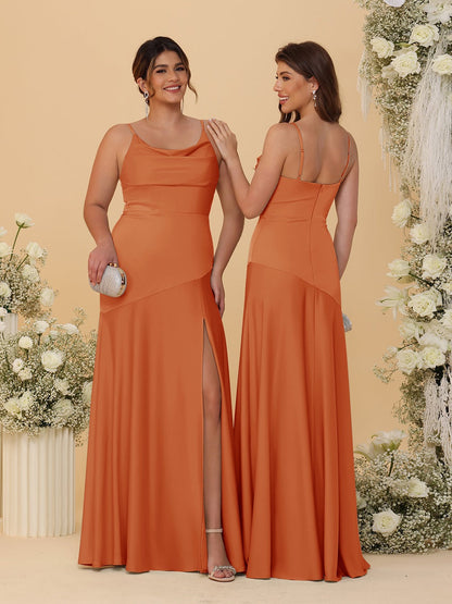 Robes de Demoiselle d'Honneur Fourreau/Colonne à Bretelles Spaghetti, Col Drapé, sans Manches, avec Fente Latérale