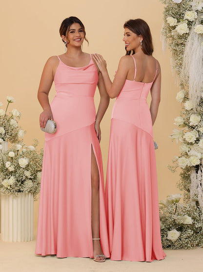 Robes de Demoiselle d'Honneur Fourreau/Colonne à Bretelles Spaghetti, Col Drapé, sans Manches, avec Fente Latérale