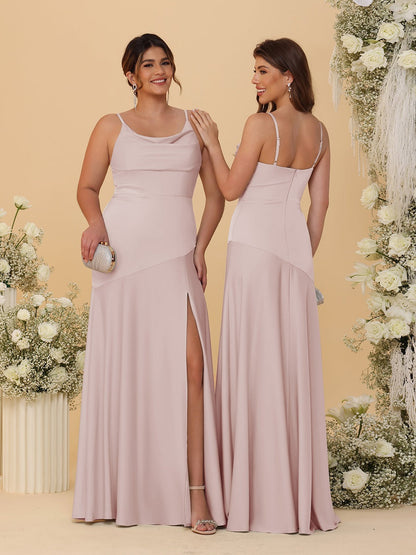 Robes de Demoiselle d'Honneur Fourreau/Colonne à Bretelles Spaghetti, Col Drapé, sans Manches, avec Fente Latérale