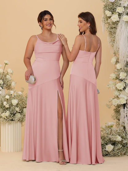 Robes de Demoiselle d'Honneur Fourreau/Colonne à Bretelles Spaghetti, Col Drapé, sans Manches, avec Fente Latérale