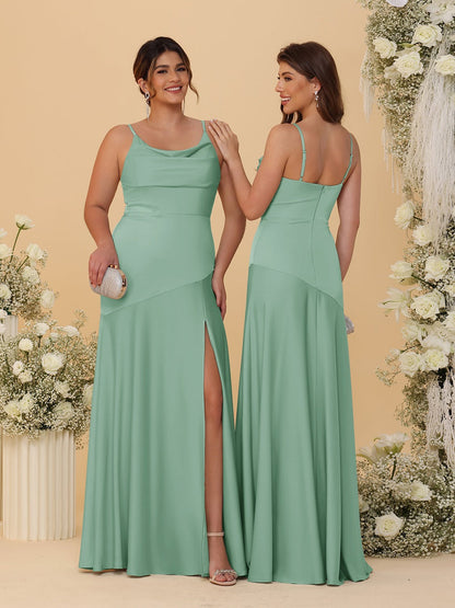 Robes de Demoiselle d'Honneur Fourreau/Colonne à Bretelles Spaghetti, Col Drapé, sans Manches, avec Fente Latérale