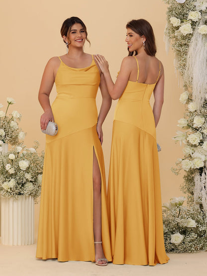 Robes de Demoiselle d'Honneur Fourreau/Colonne à Bretelles Spaghetti, Col Drapé, sans Manches, avec Fente Latérale