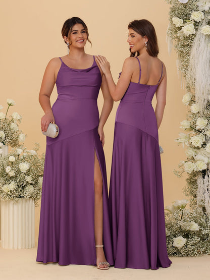 Robes de Demoiselle d'Honneur Fourreau/Colonne à Bretelles Spaghetti, Col Drapé, sans Manches, avec Fente Latérale