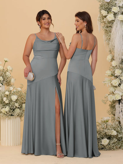 Robes de Demoiselle d'Honneur Fourreau/Colonne à Bretelles Spaghetti, Col Drapé, sans Manches, avec Fente Latérale