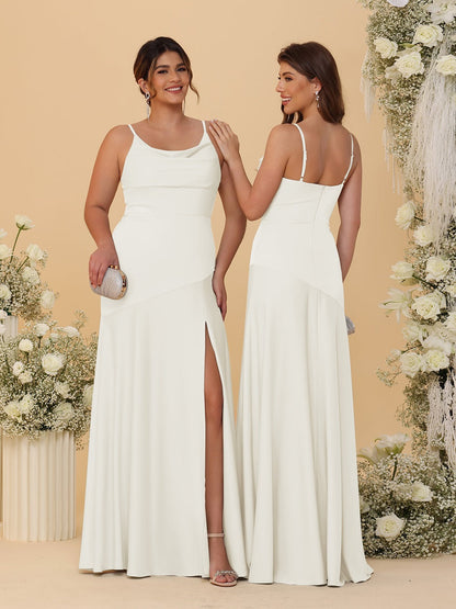 Robes de Demoiselle d'Honneur Fourreau/Colonne à Bretelles Spaghetti, Col Drapé, sans Manches, avec Fente Latérale