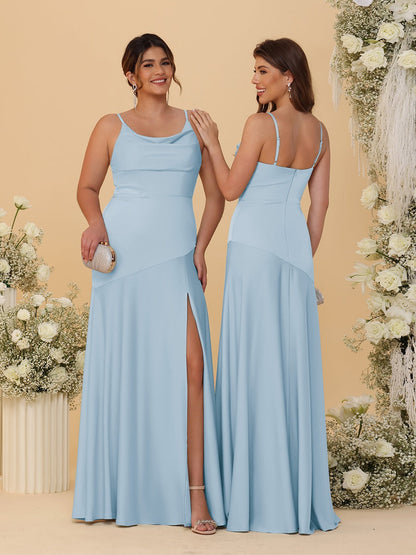 Robes de Demoiselle d'Honneur Fourreau/Colonne à Bretelles Spaghetti, Col Drapé, sans Manches, avec Fente Latérale