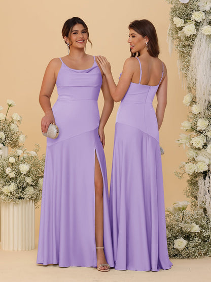 Robes de Demoiselle d'Honneur Fourreau/Colonne à Bretelles Spaghetti, Col Drapé, sans Manches, avec Fente Latérale