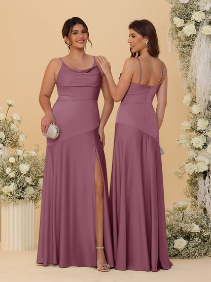 Robes de Demoiselle d'Honneur Fourreau/Colonne à Bretelles Spaghetti, Col Drapé, sans Manches, avec Fente Latérale