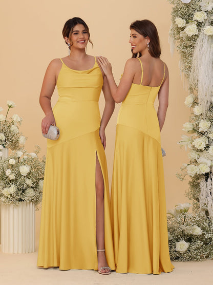 Robes de Demoiselle d'Honneur Fourreau/Colonne à Bretelles Spaghetti, Col Drapé, sans Manches, avec Fente Latérale