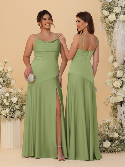 Robes de Demoiselle d'Honneur Fourreau/Colonne à Bretelles Spaghetti, Col Drapé, sans Manches, avec Fente Latérale
