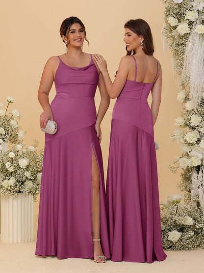Robes de Demoiselle d'Honneur Fourreau/Colonne à Bretelles Spaghetti, Col Drapé, sans Manches, avec Fente Latérale