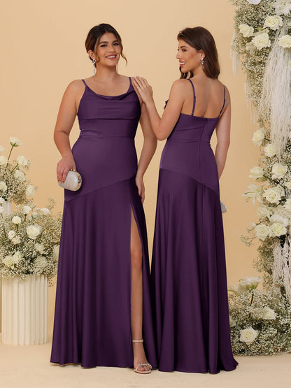 Robes de Demoiselle d'Honneur Fourreau/Colonne à Bretelles Spaghetti, Col Drapé, sans Manches, avec Fente Latérale