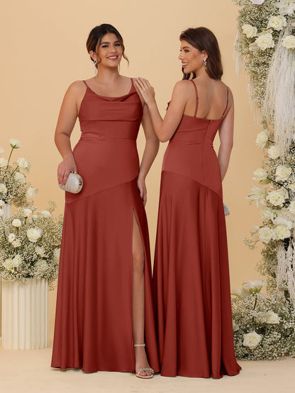 Robes de Demoiselle d'Honneur Fourreau/Colonne à Bretelles Spaghetti, Col Drapé, sans Manches, avec Fente Latérale