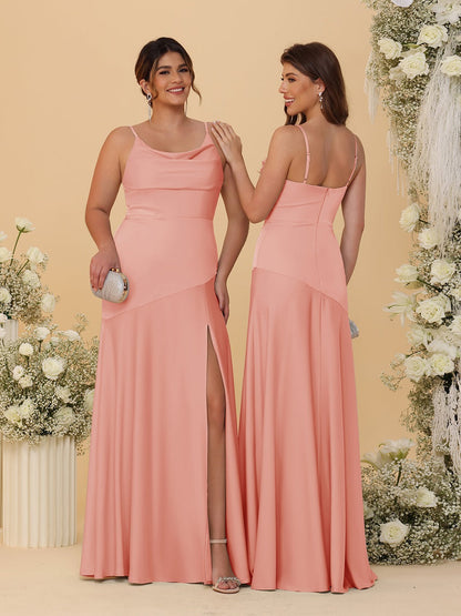 Robes de Demoiselle d'Honneur Fourreau/Colonne à Bretelles Spaghetti, Col Drapé, sans Manches, avec Fente Latérale
