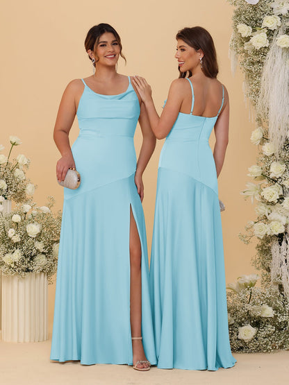 Robes de Demoiselle d'Honneur Fourreau/Colonne à Bretelles Spaghetti, Col Drapé, sans Manches, avec Fente Latérale