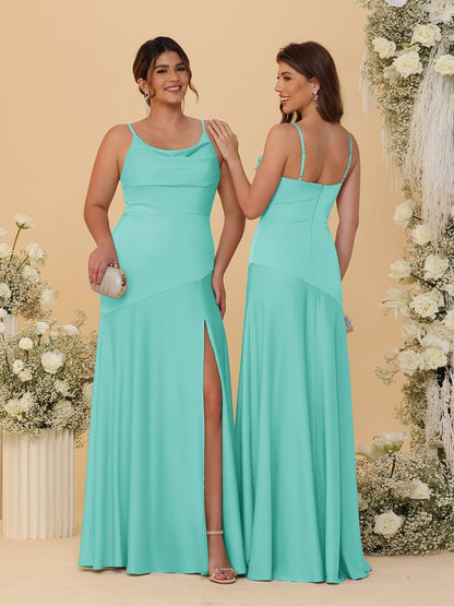 Robes de Demoiselle d'Honneur Fourreau/Colonne à Bretelles Spaghetti, Col Drapé, sans Manches, avec Fente Latérale
