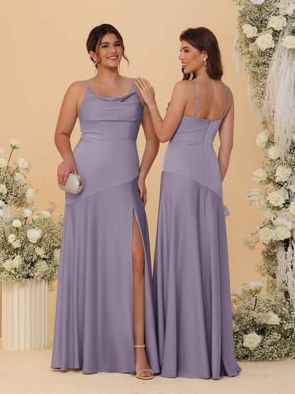 Robes de Demoiselle d'Honneur Fourreau/Colonne à Bretelles Spaghetti, Col Drapé, sans Manches, avec Fente Latérale