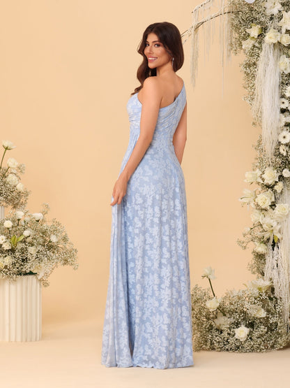 Robes de Demoiselle d'Honneur Fourreau/Colonne à Une Épaule sans Manches Longueur Au Sol avec Fente Latérale et Ceinture