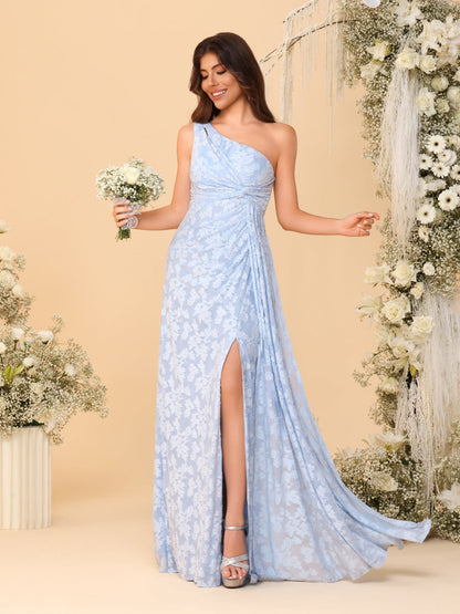Robes de Demoiselle d'Honneur Fourreau/Colonne à Une Épaule sans Manches Longueur Au Sol avec Fente Latérale et Ceinture