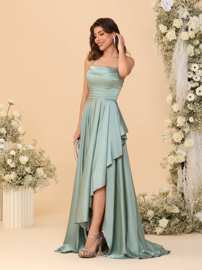 Robes de Demoiselle d'Honneur A-Ligne/Princesse Bretelles Spaghetti sans Manches Traîne Balayante avec Fente Latérale