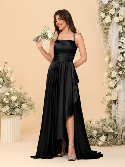 Robes de Demoiselle d'Honneur A-Ligne/Princesse Bretelles Spaghetti sans Manches Traîne Balayante avec Fente Latérale