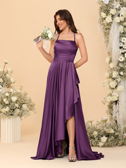 Robes de Demoiselle d'Honneur A-Ligne/Princesse Bretelles Spaghetti sans Manches Traîne Balayante avec Fente Latérale