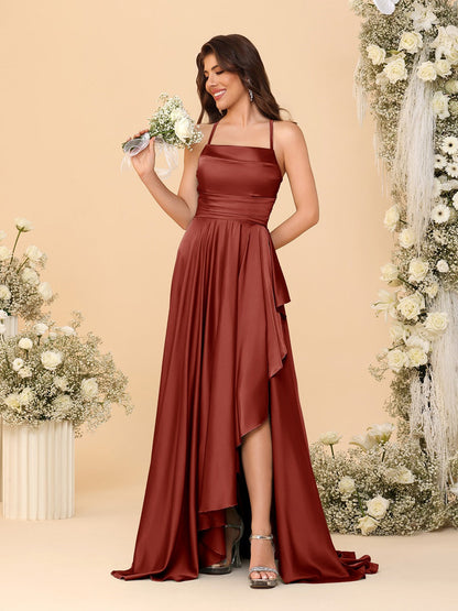 Robes de Demoiselle d'Honneur A-Ligne/Princesse Bretelles Spaghetti sans Manches Traîne Balayante avec Fente Latérale