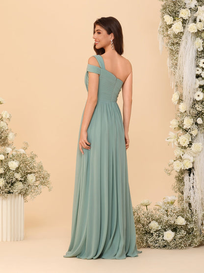 Robes de Demoiselle d'Honneur Ligne A/Princesse à Une Épaule sans Manches Longueur Sol avec Fente Latérale et Plis