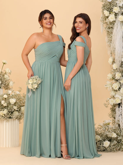 Robes de Demoiselle d'Honneur Ligne A/Princesse à Une Épaule sans Manches Longueur Sol avec Fente Latérale et Plis