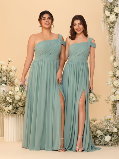Robes de Demoiselle d'Honneur Ligne A/Princesse à Une Épaule sans Manches Longueur Sol avec Fente Latérale et Plis