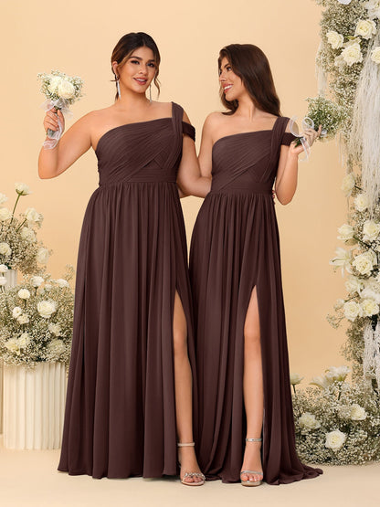 Robes de Demoiselle d'Honneur Ligne A/Princesse à Une Épaule sans Manches Longueur Sol avec Fente Latérale et Plis