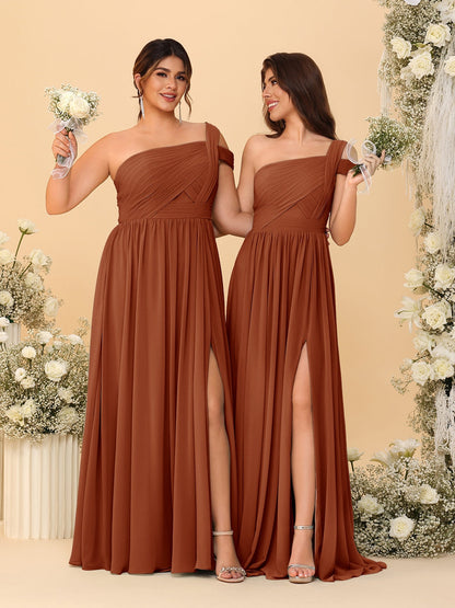 Robes de Demoiselle d'Honneur Ligne A/Princesse à Une Épaule sans Manches Longueur Sol avec Fente Latérale et Plis