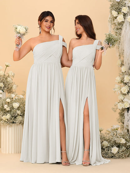 Robes de Demoiselle d'Honneur Ligne A/Princesse à Une Épaule sans Manches Longueur Sol avec Fente Latérale et Plis
