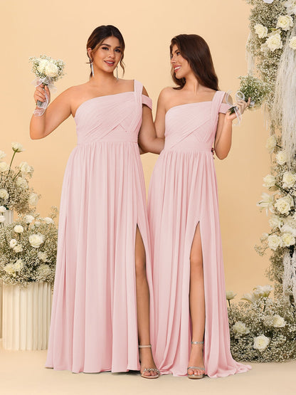 Robes de Demoiselle d'Honneur Ligne A/Princesse à Une Épaule sans Manches Longueur Sol avec Fente Latérale et Plis