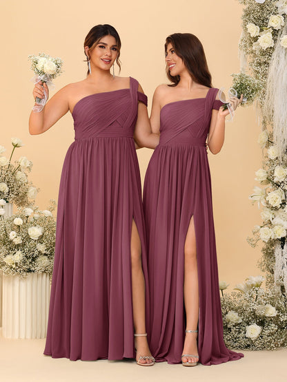 Robes de Demoiselle d'Honneur Ligne A/Princesse à Une Épaule sans Manches Longueur Sol avec Fente Latérale et Plis