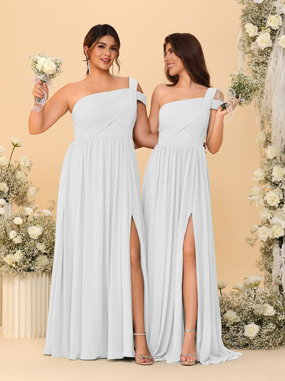 Robes de Demoiselle d'Honneur Ligne A/Princesse à Une Épaule sans Manches Longueur Sol avec Fente Latérale et Plis