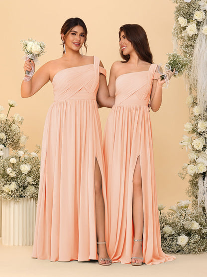 Robes de Demoiselle d'Honneur Ligne A/Princesse à Une Épaule sans Manches Longueur Sol avec Fente Latérale et Plis